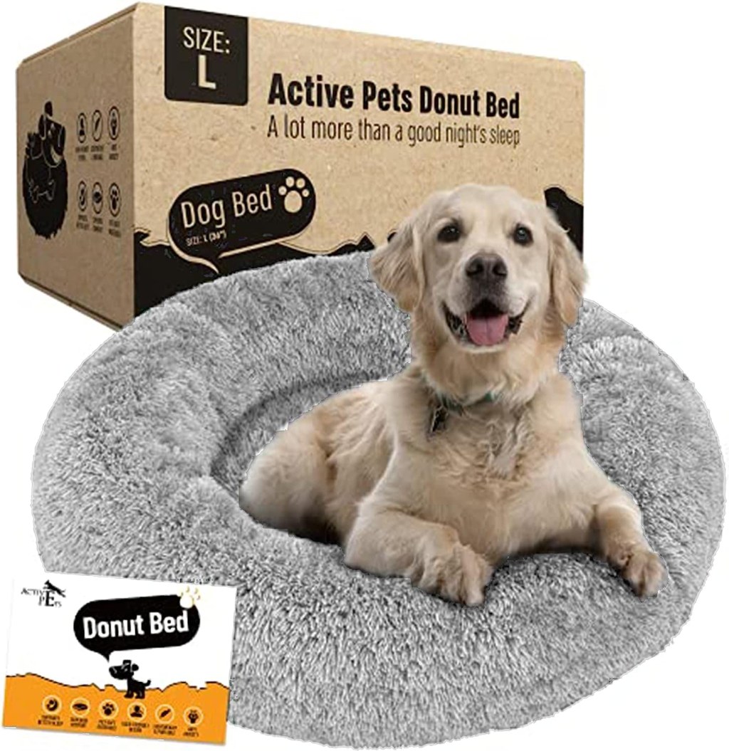 Picture of: Active Pets Dog, Cat Donut Bed, Pet Bed Mat, Faux Fur, Large ” (Grey)