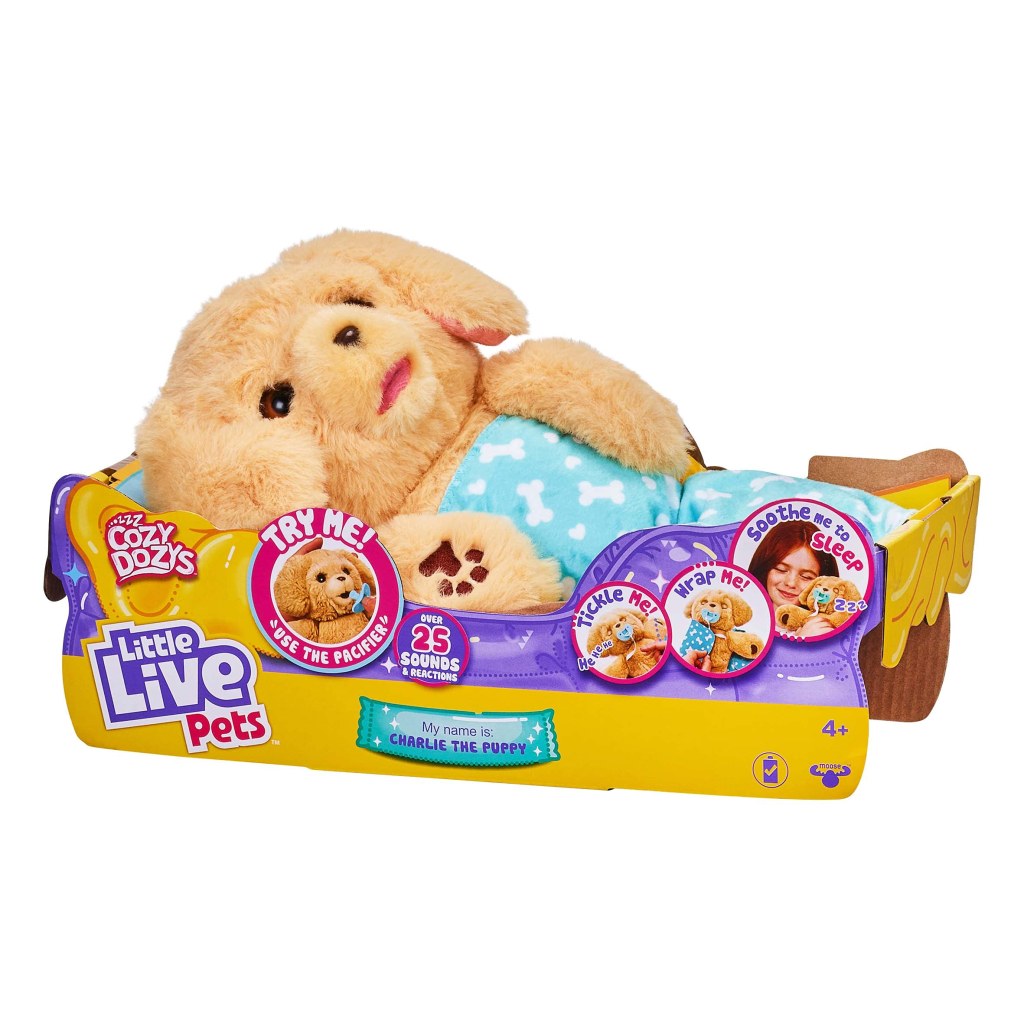 Picture of: Little Live Pets Charlie Cozy Dozys Puppy interactive cuddly dog toy with  sounds, bedtime cuddles, pacifier blanket included.