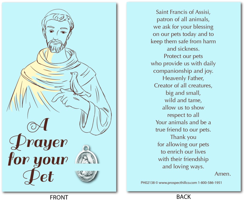 Picture of: Prayer Card for your Pet with “A Prayer for your Pet and St. Francis of  Assisi with Medal attached.