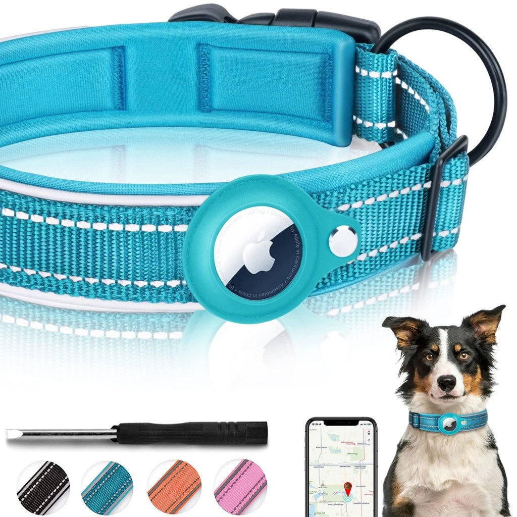 Picture of: Reflektierendes Airtag-Hundehalsband, FEEYAR gepolstertes Apple Air Tag  Hundehalsband, strapazierfähiges Hundehalsband mit Airtag-Halterung,